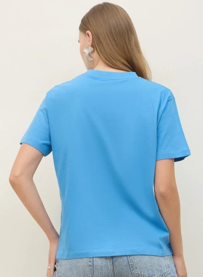 Styli Embroidered Slogan Boxy Fit Round Neck T-Shirt